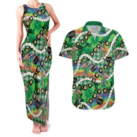 St Patrick's Day Palaka Hawaii Couples Matching Tank Maxi Dress and Hawaiian Shirt Kukui Nut Pikake Lei Shamrock Dabbing Leprechaun