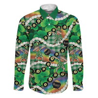 St Patrick's Day Palaka Hawaii Family Matching Off The Shoulder Long Sleeve Dress and Hawaiian Shirt Kukui Nut Pikake Lei Shamrock Dabbing Leprechaun LT14 Dad's Shirt - Long Sleeve Green - Polynesian Pride