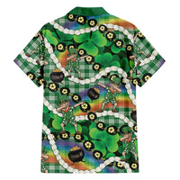 St Patrick's Day Palaka Hawaii Family Matching Off Shoulder Maxi Dress and Hawaiian Shirt Kukui Nut Pikake Lei Shamrock Dabbing Leprechaun LT14 - Polynesian Pride