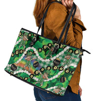 St Patrick's Day Palaka Hawaii Leather Tote Bag Kukui Nut Pikake Lei Shamrock Dabbing Leprechaun