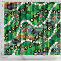 St Patrick's Day Palaka Hawaii Shower Curtain Kukui Nut Pikake Lei Shamrock Dabbing Leprechaun