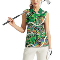 St Patrick's Day Palaka Hawaii Women Sleeveless Polo Shirt Kukui Nut Pikake Lei Shamrock Dabbing Leprechaun
