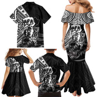 Hafa Adai Guam Discovery Day Family Matching Mermaid Dress and Hawaiian Shirt Chamorro Latte Stone Hand Black Version LT14 - Polynesian Pride