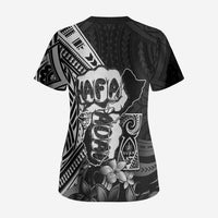 Hafa Adai Guam Discovery Day Scrub Top Chamorro Latte Stone Hand Black Version