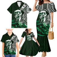 Hafa Adai Guam Discovery Day Family Matching Mermaid Dress and Hawaiian Shirt Chamorro Latte Stone Hand Green Version LT14 - Polynesian Pride
