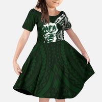 Hafa Adai Guam Discovery Day Family Matching Off Shoulder Maxi Dress and Hawaiian Shirt Chamorro Latte Stone Hand Green Version LT14 Daughter's Dress Green - Polynesian Pride