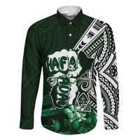 Hafa Adai Guam Discovery Day Family Matching Short Sleeve Bodycon Dress and Hawaiian Shirt Chamorro Latte Stone Hand Green Version LT14 Dad's Shirt - Long Sleeve Green - Polynesian Pride
