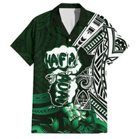 Hafa Adai Guam Discovery Day Family Matching Tank Maxi Dress and Hawaiian Shirt Chamorro Latte Stone Hand Green Version LT14 Dad's Shirt - Short Sleeve Green - Polynesian Pride