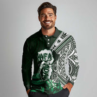 Hafa Adai Guam Discovery Day Long Sleeve Polo Shirt Chamorro Latte Stone Hand Green Version