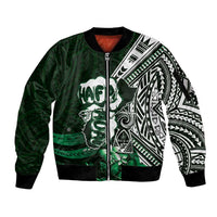 Hafa Adai Guam Discovery Day Sleeve Zip Bomber Jacket Chamorro Latte Stone Hand Green Version