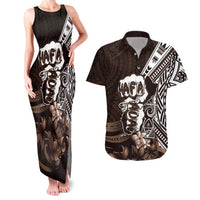 Hafa Adai Guam Discovery Day Couples Matching Tank Maxi Dress and Hawaiian Shirt Chamorro Latte Stone Hand Brown Version