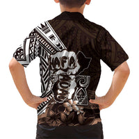 Hafa Adai Guam Discovery Day Family Matching Off The Shoulder Long Sleeve Dress and Hawaiian Shirt Chamorro Latte Stone Hand Brown Version LT14 - Polynesian Pride