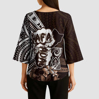 Hafa Adai Guam Discovery Day Kimono Sleeve Blouse Chamorro Latte Stone Hand Brown Version