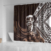 Hafa Adai Guam Discovery Day Shower Curtain Chamorro Latte Stone Hand Brown Version