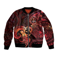 Personalised Polynesia Zodiac Aries Bomber Jacket Galaxy Polynesian Pattern Chest Tattoo Style
