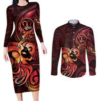 Personalised Polynesia Zodiac Aries Couples Matching Long Sleeve Bodycon Dress and Long Sleeve Button Shirt Galaxy Polynesian Pattern Chest Tattoo Style