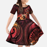 Personalised Polynesia Zodiac Aries Kid Short Sleeve Dress Galaxy Polynesian Pattern Chest Tattoo Style