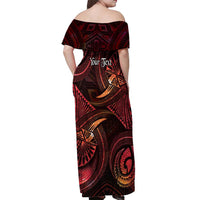 Personalised Polynesia Zodiac Aries Off Shoulder Maxi Dress Galaxy Polynesian Pattern Chest Tattoo Style