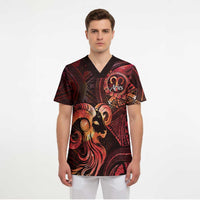 Personalised Polynesia Zodiac Aries Scrub Top Galaxy Polynesian Pattern Chest Tattoo Style