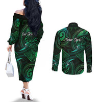 Personalised Polynesia Zodiac Taurus Couples Matching Off The Shoulder Long Sleeve Dress and Long Sleeve Button Shirt Galaxy Polynesian Pattern Chest Tattoo Style
