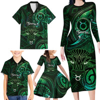 Personalised Polynesia Zodiac Taurus Family Matching Long Sleeve Bodycon Dress and Hawaiian Shirt Galaxy Polynesian Pattern Chest Tattoo Style