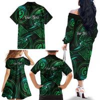 Personalised Polynesia Zodiac Taurus Family Matching Off The Shoulder Long Sleeve Dress and Hawaiian Shirt Galaxy Polynesian Pattern Chest Tattoo Style