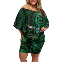 Personalised Polynesia Zodiac Taurus Family Matching Off Shoulder Short Dress and Hawaiian Shirt Galaxy Polynesian Pattern Chest Tattoo Style
