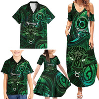 Personalised Polynesia Zodiac Taurus Family Matching Summer Maxi Dress and Hawaiian Shirt Galaxy Polynesian Pattern Chest Tattoo Style