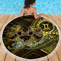 Personalised Polynesia Zodiac Gemini Beach Blanket Galaxy Polynesian Pattern Chest Tattoo Style