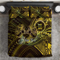 Personalised Polynesia Zodiac Gemini Bedding Set Galaxy Polynesian Pattern Chest Tattoo Style