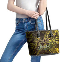 Personalised Polynesia Zodiac Gemini Leather Tote Bag Galaxy Polynesian Pattern Chest Tattoo Style