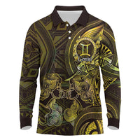 Personalised Polynesia Zodiac Gemini Long Sleeve Polo Shirt Galaxy Polynesian Pattern Chest Tattoo Style