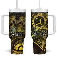 Personalised Polynesia Zodiac Gemini Tumbler With Handle Galaxy Polynesian Pattern Chest Tattoo Style