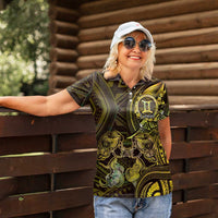 Personalised Polynesia Zodiac Gemini Women Polo Shirt Galaxy Polynesian Pattern Chest Tattoo Style