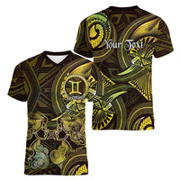 Personalised Polynesia Zodiac Gemini Women V-Neck T-Shirt Galaxy Polynesian Pattern Chest Tattoo Style