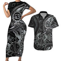 Personalised Polynesia Zodiac Cancer Couples Matching Short Sleeve Bodycon Dress and Hawaiian Shirt Galaxy Polynesian Pattern Chest Tattoo Style