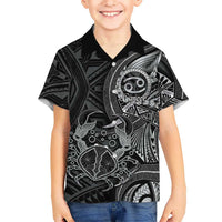 Personalised Polynesia Zodiac Cancer Family Matching Off Shoulder Short Dress and Hawaiian Shirt Galaxy Polynesian Pattern Chest Tattoo Style