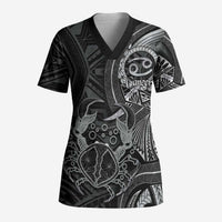 Personalised Polynesia Zodiac Cancer Scrub Top Galaxy Polynesian Pattern Chest Tattoo Style