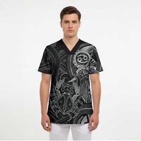 Personalised Polynesia Zodiac Cancer Scrub Top Galaxy Polynesian Pattern Chest Tattoo Style