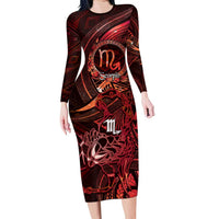 Personalised Polynesia Zodiac Scorpio Family Matching Long Sleeve Bodycon Dress and Hawaiian Shirt Galaxy Polynesian Pattern Chest Tattoo Style