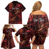 Personalised Polynesia Zodiac Scorpio Family Matching Off Shoulder Short Dress and Hawaiian Shirt Galaxy Polynesian Pattern Chest Tattoo Style