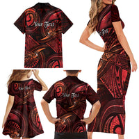 Personalised Polynesia Zodiac Scorpio Family Matching Short Sleeve Bodycon Dress and Hawaiian Shirt Galaxy Polynesian Pattern Chest Tattoo Style