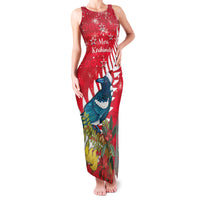 New Zealand Christmas In July Family Matching Tank Maxi Dress and Hawaiian Shirt Tui Bird With Kowhai Meri Kirihimete