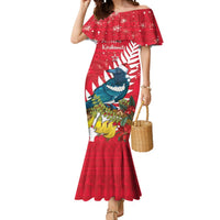 New Zealand Christmas In July Mermaid Dress Tui Bird With Kowhai Meri Kirihimete LT14 Women Red - Polynesian Pride