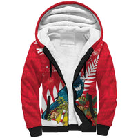 New Zealand Christmas In July Sherpa Hoodie Tui Bird With Kowhai Meri Kirihimete LT14 Unisex Red - Polynesian Pride