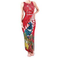 New Zealand Christmas In July Tank Maxi Dress Tui Bird With Kowhai Meri Kirihimete LT14 Women Red - Polynesian Pride