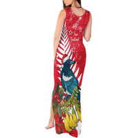 New Zealand Christmas In July Tank Maxi Dress Tui Bird With Kowhai Meri Kirihimete LT14 - Polynesian Pride