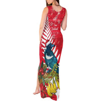 New Zealand Christmas In July Tank Maxi Dress Tui Bird With Kowhai Meri Kirihimete LT14 - Polynesian Pride