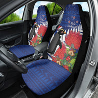 New Zealand Christmas In July Car Seat Cover Fiordland Penguin With Pohutukawa Flower