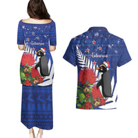 New Zealand Christmas In July Couples Matching Puletasi and Hawaiian Shirt Fiordland Penguin With Pohutukawa Flower LT14 - Polynesian Pride